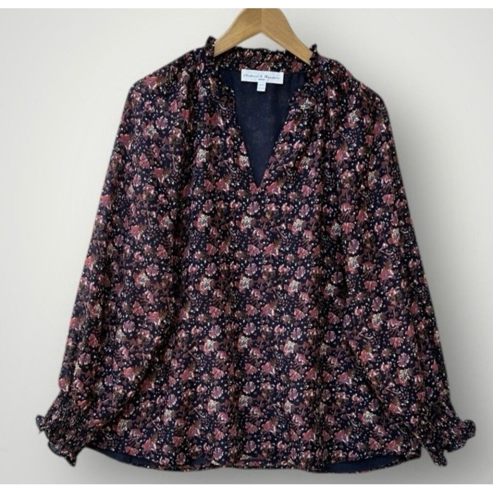 Chelsea & Theodore Woman Floral Peasant Blouse 1X Long Sleeve Boho Cottagecore